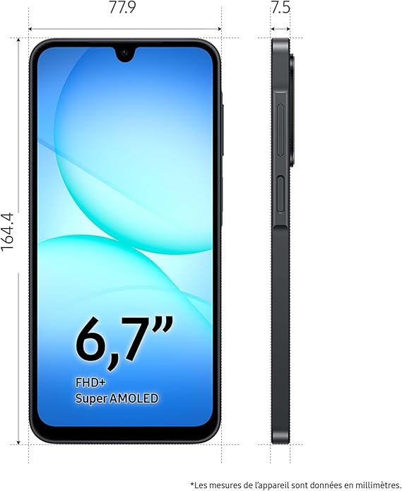 Samsung Galaxy A17 5G 128 Go, Smartphone Android déverrouillé, écran 6,7\", Batterie 5000 mAh, Noir, Version FR – Image 3