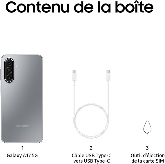Samsung Galaxy A17 5G 128 Go, Smartphone Android déverrouillé, écran 6,7\", Batterie 5000 mAh, Gris, Version FR – Image 4